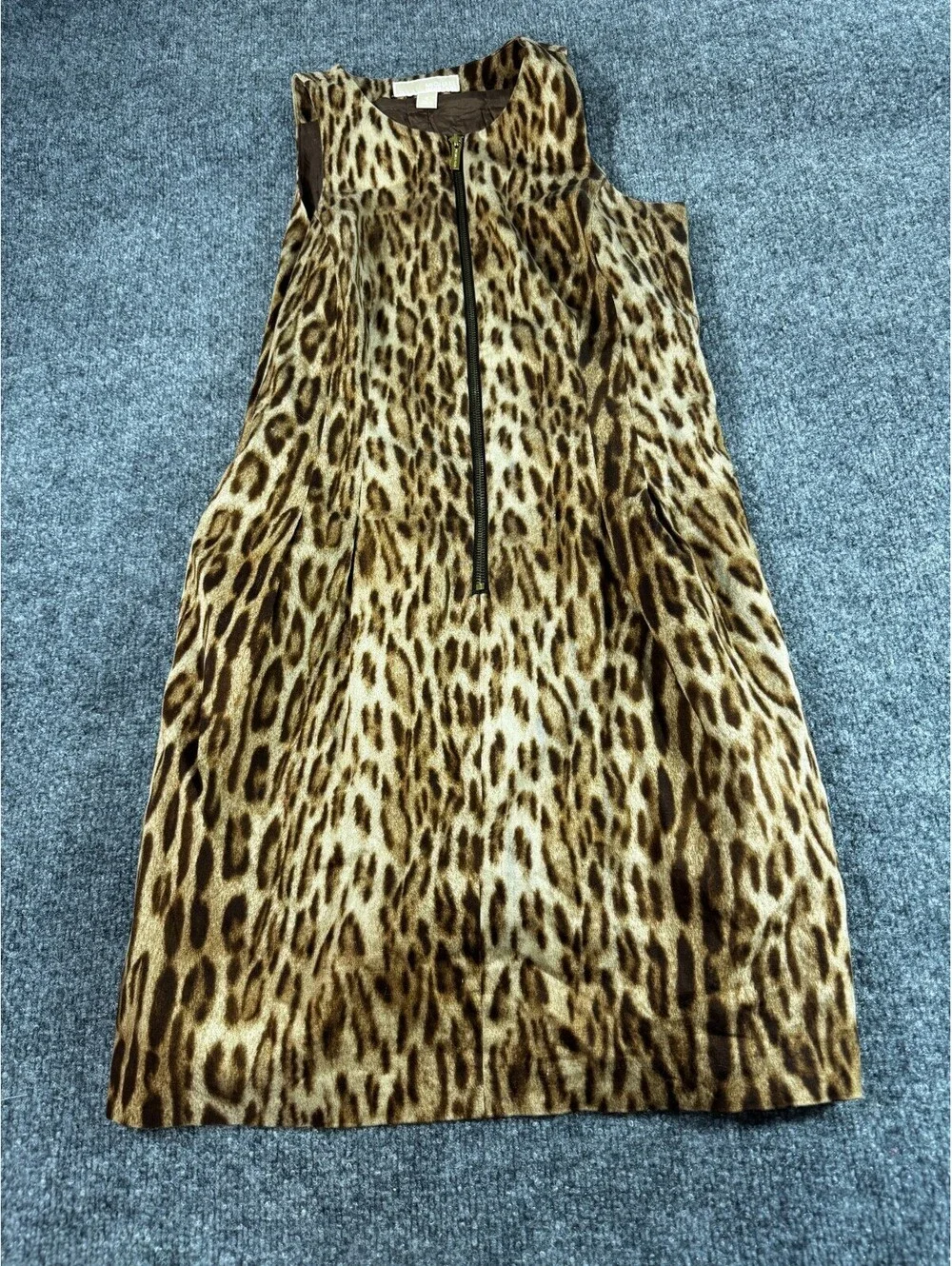 Michael Kors Women's Sheath Dress 8 Black Brown Cotton Stretch Leopard Print